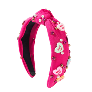 Embellished Knotted Headband- Magenta Candy Heart