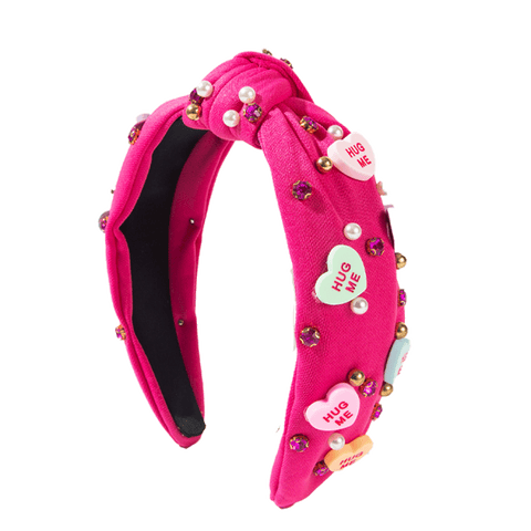 Embellished Knotted Headband- Magenta Candy Heart